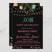 ブラック&ピンクフローラデザイン30th誕生日パーティー 招待状 (正面/裏面)