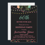 ブラック&ピンクフローラデザイン60th Birthday party 招待状<br><div class="desc">光カラフルお洒落の糸は桃かわいらしと青に花を配り、タイポグラフィはピンクと青にする。おカスタマイズ客様のニーズに合った招待の全部分。任意の年齢のおもしろいバースデーパーティ招待状。</div>