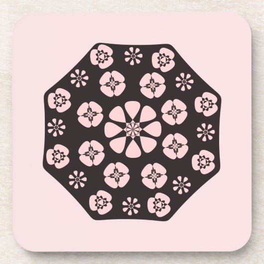 ブラック/ピンクフローラデザイン コースター (正面)