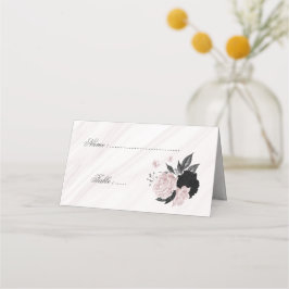 ブラック&ピンクフローラ大理石座席表 プレイスカード