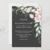ブラック&ピンクフローラ結婚ズラグジュアリー招待状 招待状 (正面)