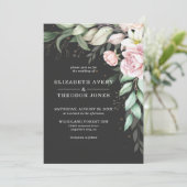 ブラック&ピンクフローラ結婚ズラグジュアリー招待状 招待状 (スタンド正面)