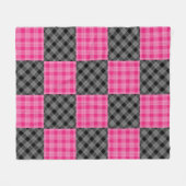 ブラック&ピンクプレイドフリースブランケット フリースブランケット (正面(横))