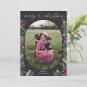 ブラック&ピンクボホエレガントフォトメリークリスマス シーズンカード (スタンド正面)