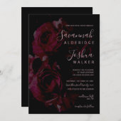ブラック&ピンクローズウォーター結婚式招待状 招待状 (正面/裏面)
