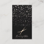 ブラック&ピンクローズ金ゴールド銀河系ドット(ばちゃばちゃ)跳ねるスタイリスト 名刺 (正面)