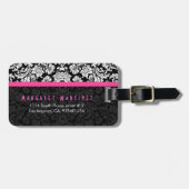 ブラック&ピンクヴィンテージフローラダマスク ラゲッジタグ (正面横)
