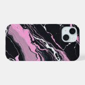 ブラック＆ピンク大理石 iPhone 15ケース (裏面横)