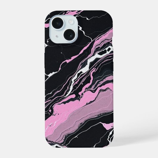 ブラック＆ピンク大理石 iPhone 15ケース (裏面)