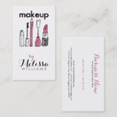 ブラック&ピンク手描きメイクアップアルティス 名刺 (正面/裏面)