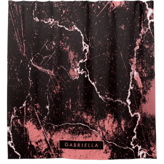 ブラック&ピンク抽象芸術 シャワーカーテン (正面)