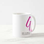 ブラック&ピンク文字モノグラム結婚ミセス コーヒーマグカップ (正面右)