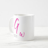 ブラック&ピンク文字モノグラム結婚ミセス コーヒーマグカップ (正面左)