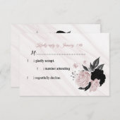 ブラック&ピンク花大理石RSVPカード 出欠カード (正面/裏面)