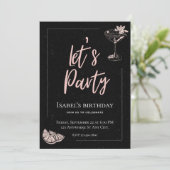 ブラック&ピンク誕生日招待状 招待状 (スタンド正面)