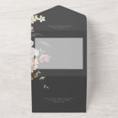 ブラック&ピンク赤面ボホフラワーズQRコード オールインワン招待状 (外側)