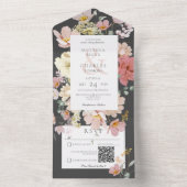 ブラック&ピンク赤面ボホフラワーズQRコード オールインワン招待状 (内側)