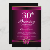ブラック&ピンク30歳の誕生日お祝い 招待状 (正面/裏面)