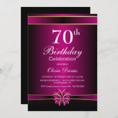 ブラック&ピンク70誕生祝い 招待状 (正面/裏面)