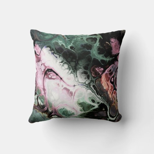 ブラック、ピンク、およびグレーグリーンの抽象芸術絞り染め大理石 クッション (裏面)