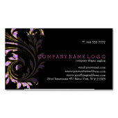ブラック、ピンク、および金ゴールドフローラ旋回グリッター マグネット名刺 (正面)