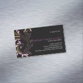 ブラック、ピンク、および金ゴールドフローラ旋回グリッター マグネット名刺 (インサイチュ)