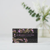 ブラック、ピンク、および金ゴールドフローラ旋回グリッター 名刺 (スタンド正面)