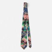 ブラック ピンク グリーン ホワイト トロピカル プランツ ネック タイ (正面)
