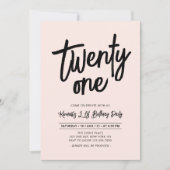 ブラック&ピンク |シック21歳の誕生日パーティー 招待状 (正面)