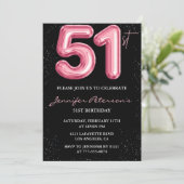 ブラック ピンク バルーン グラム グリッター 51歳の誕生日 招待状 (スタンド正面)