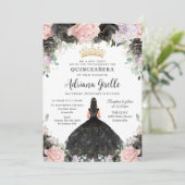 ブラック ピンク パープル フラワー ゴールド キンセアニエラ スウィート 16 招待状 (スタンド正面)