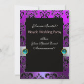 ブラック ピンク パープル 自転車 ウェディング ダマスク モノグラム 招待状 (裏面)