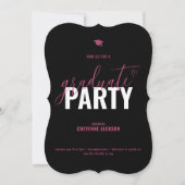 ブラック＆ピンク フォト 卒業パーティー 招待状 (正面)