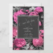 ブラック ピンク フローラル | モノクロ フォト ウェディング セーブザデート (正面)