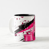 ブラック、ピンク、ホワイトのホットハイヒール ツートーンマグカップ (正面左)