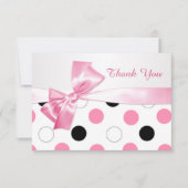 ブラック、ピンク、ホワイト水玉模様バルミツワーありがとう サンキューカード (正面)