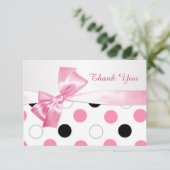 ブラック、ピンク、ホワイト水玉模様バルミツワーありがとう サンキューカード (スタンド正面)