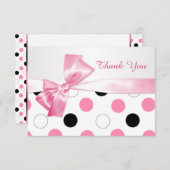 ブラック、ピンク、ホワイト水玉模様バルミツワーありがとう サンキューカード (正面/裏面)