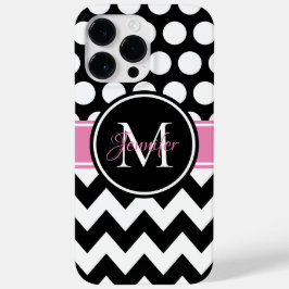 ブラック ピンク ホワイト チェブロン ドット モノグラム Case-Mate iPhone 14 PRO MAXケース