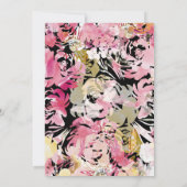 ブラック、ピンク、赤面水彩抽象芸術花 招待状 (裏面)
