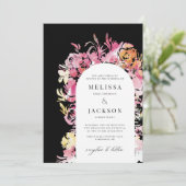 ブラック、ピンク、赤面水彩抽象芸術花 招待状 (スタンド正面)