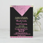 ブラック、ピンク、金ゴールドエレガントモダン結婚ズ 招待状 (スタンド正面)