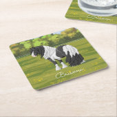 ブラック·ピント·ピエボルド·ジプシー·バンナー·荷車を引くホース スクエアペーパーコースター (アングル)