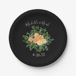 ブラック&ピーチ結婚ズモダンフローラ ペーパープレート