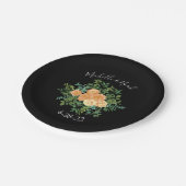 ブラック&ピーチ結婚ズモダンフローラ ペーパープレート (アングル)