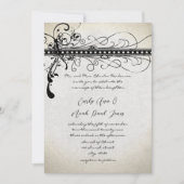 ブラック ファンキー テクスチャード エレガント スワール 招待状 (正面)