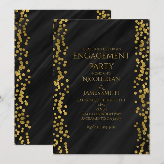 ブラック＆フェイクゴールド モダングラム 結婚式 婚約 招待状 (正面/裏面)