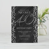 ブラック&フェイクシルバーグリッターグ ラム40 40歳の誕生日 招待状 (スタンド正面)