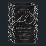 ブラック＆フェイクシルバーグリッターグ ラム40 40歳の誕生日 招待状<br><div class="desc">ブラック＆フェイクシルバーグリッターグ ラム40 40歳の誕生日招待状。あらゆるイベントに合わせてカスタマイズ。</div>