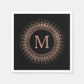 ブラック&フェイクバラ金ゴールドエレガントイニシャルモノグラム スタンダードカクテルナプキン (正面)